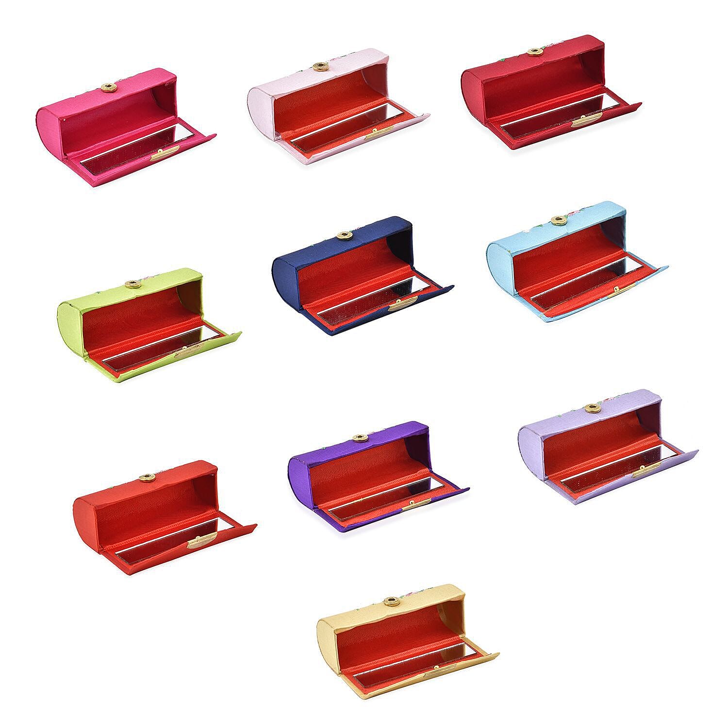 Set of 10 Embroidered Flower Pattern Lipstick Case with Mirror (Size 8x3x3 cm)