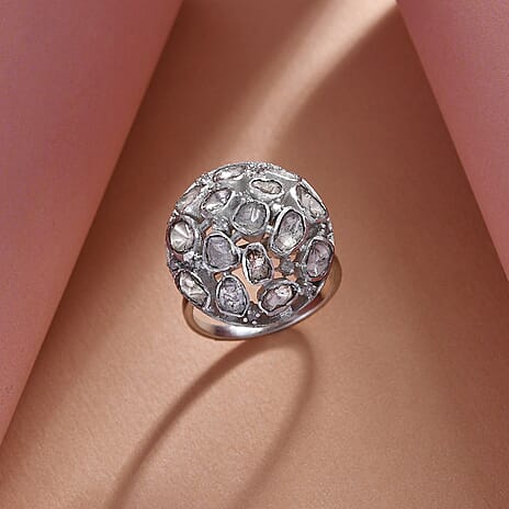 GP- Polki Diamond, Ring in Platinum Overlay Sterling Silver 1.01 Ct