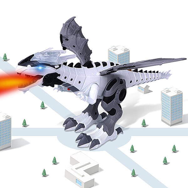 Electric Remote Control Walking Dinosaur Fire Breathing with Noise Effect and LED Light (Size47x10 Cm)