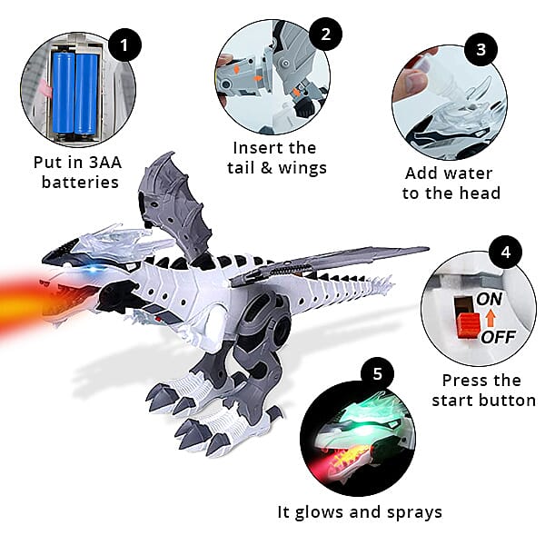 Electric Remote Control Walking Dinosaur Fire Breathing with Noise Effect and LED Light (Size47x10 Cm)