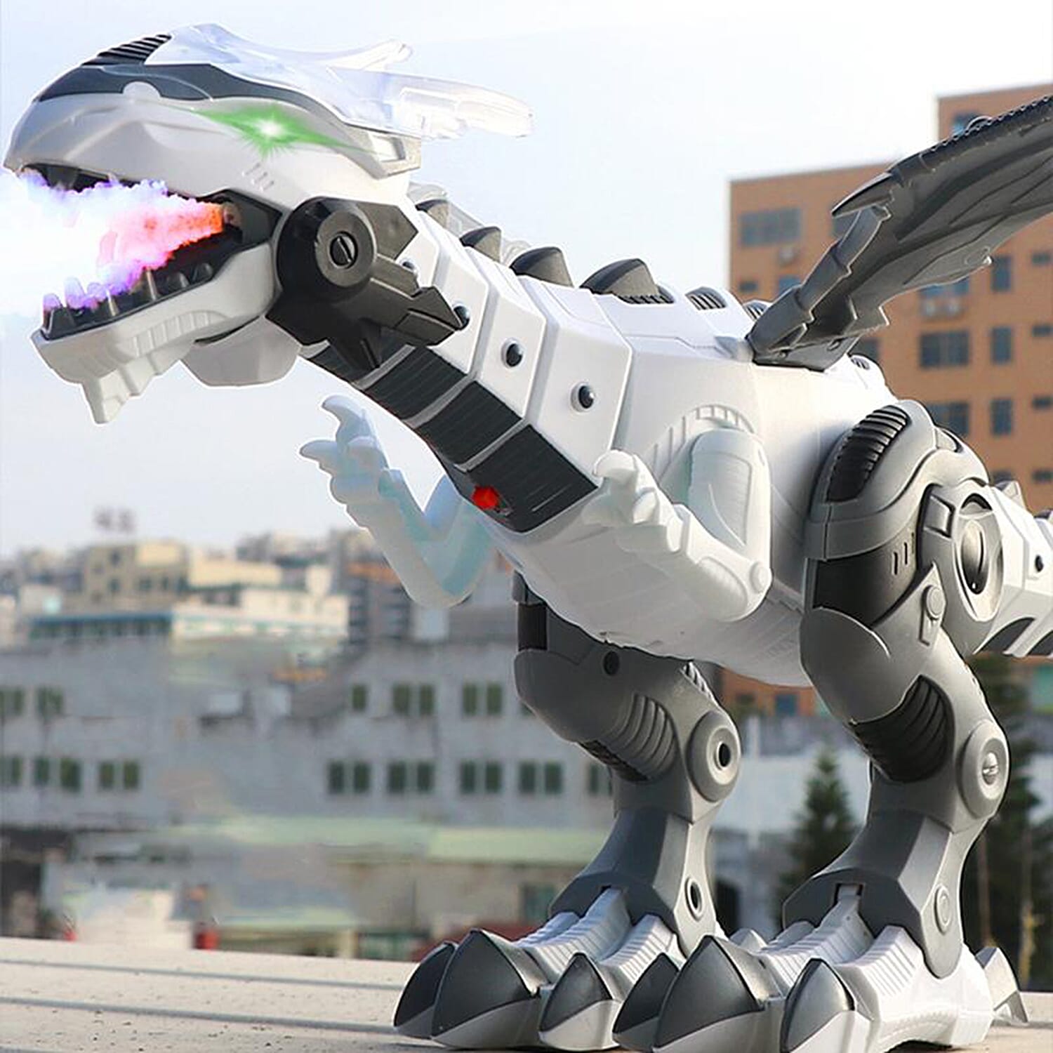 Electric Remote Control Walking Dinosaur Fire Breathing with Noise Effect and LED Light (Size47x10 Cm)