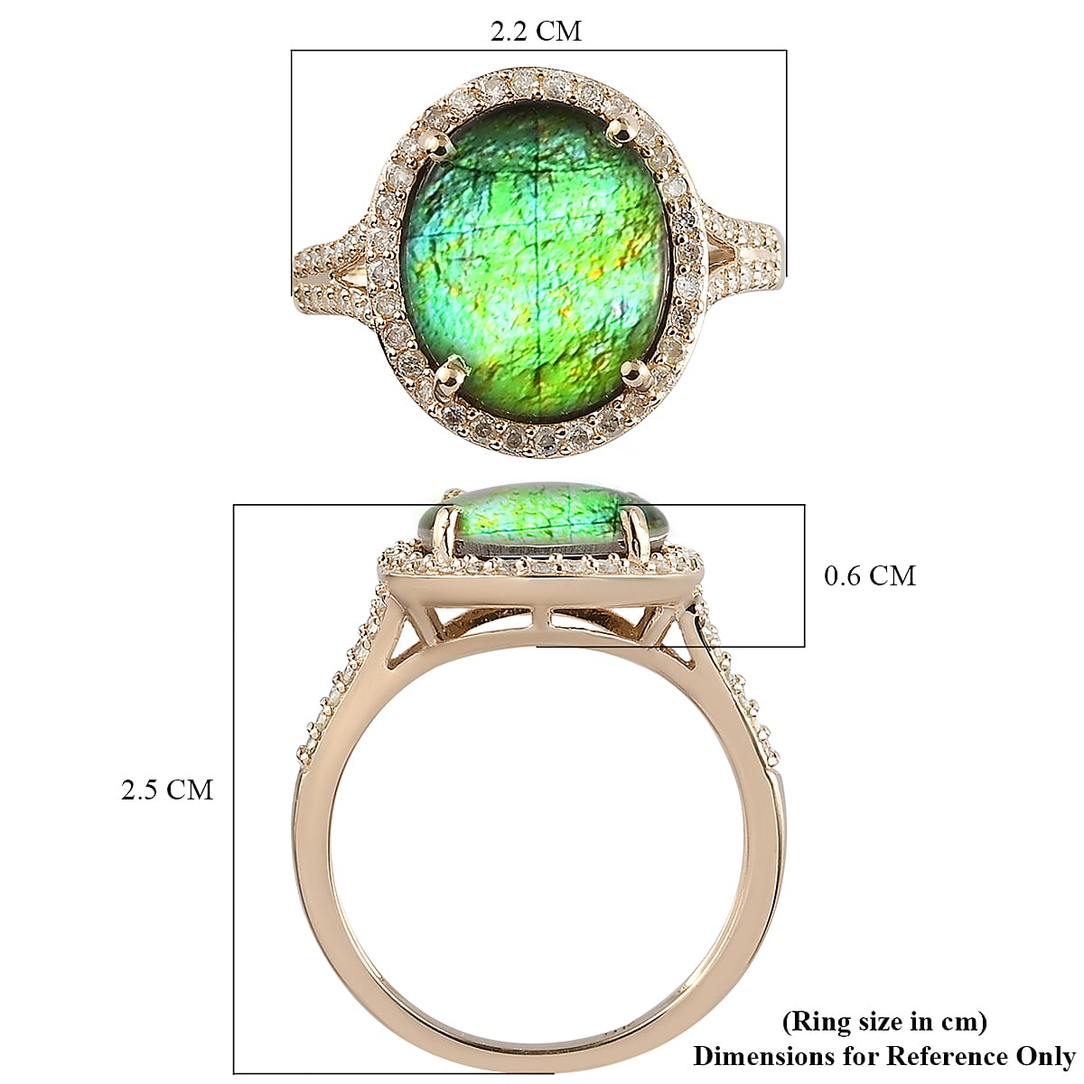 9K Yellow Gold Ammolite and Diamond Ring 2.30 Ct. 9K Yellow Gold Ammolite and Diamond Ring 2.30 Ct.
