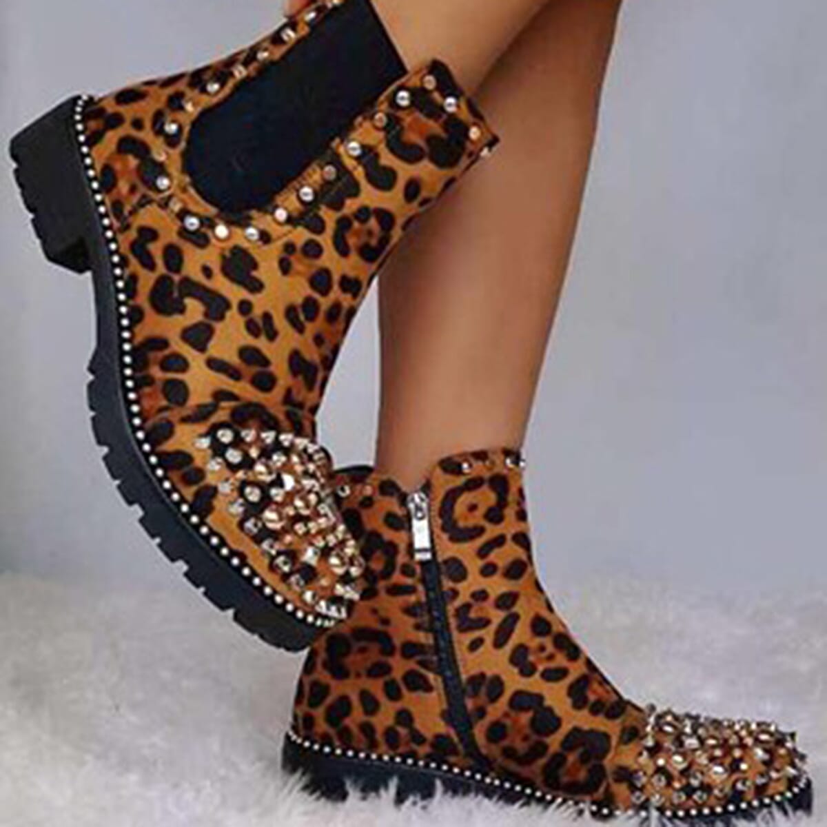 Manchester Closeout Leopard Print Pull on Ankle Boots (Size 3)