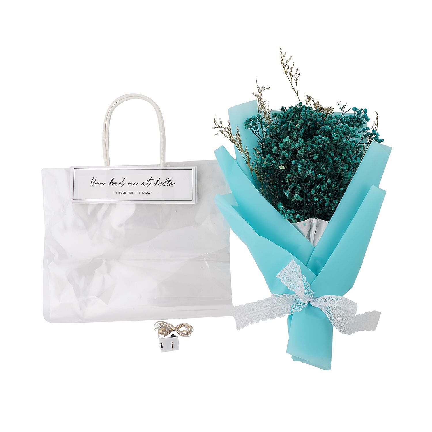 London Closeout- Flower Bouquet with 20 LED Light String - Blue