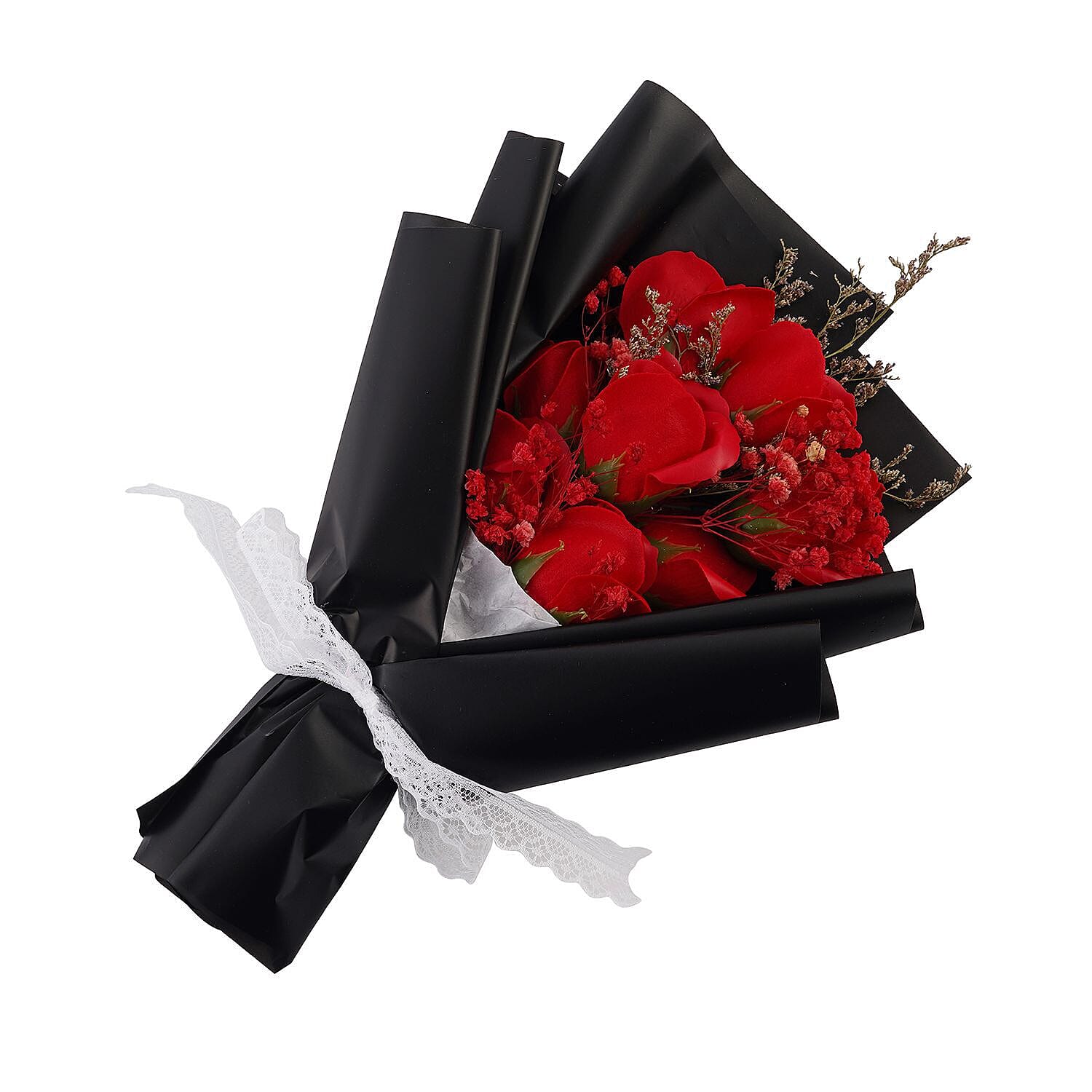 London Closeout- Rose Flower Bouquet with 20 LED Light String  - Red