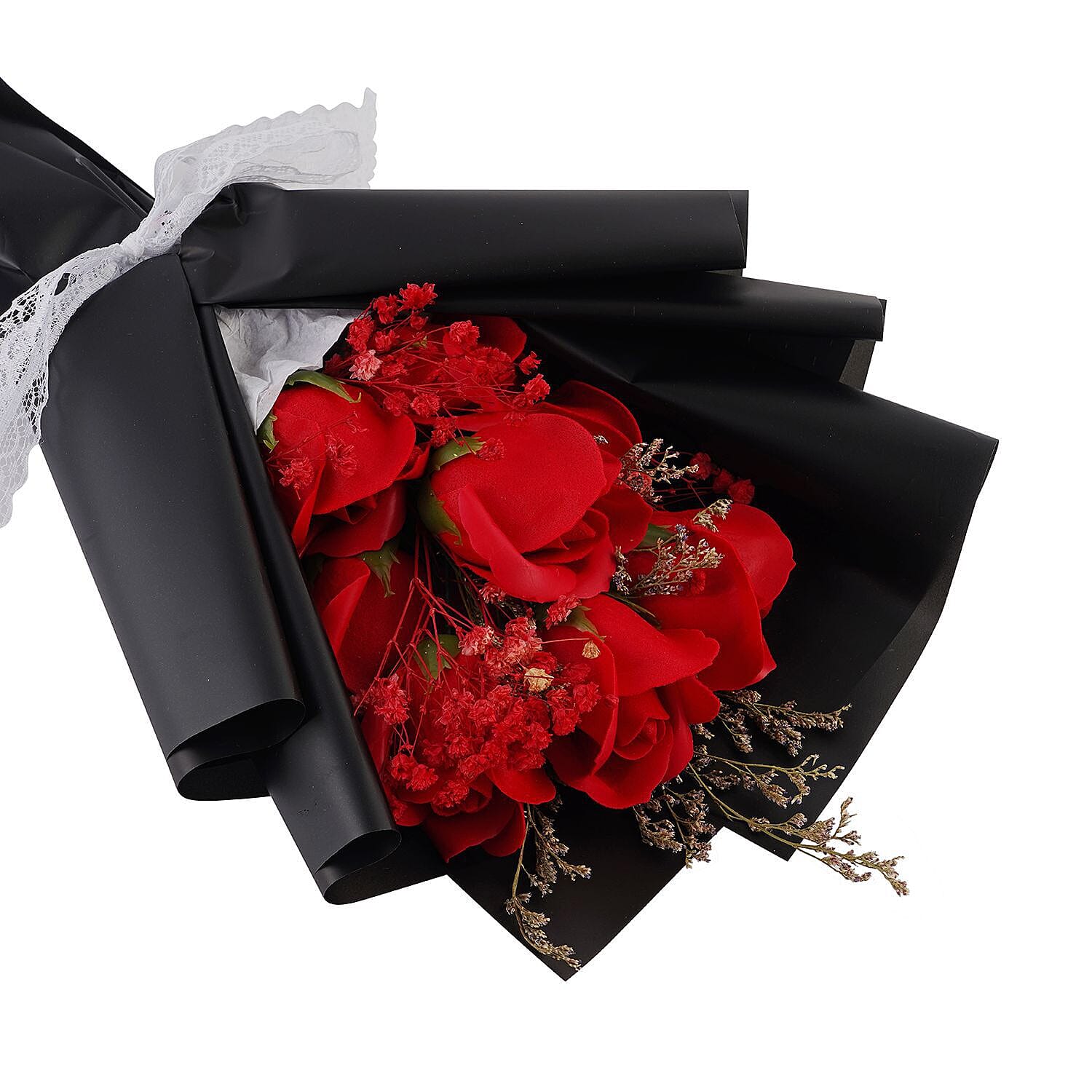 London Closeout- Rose Flower Bouquet with 20 LED Light String  - Red