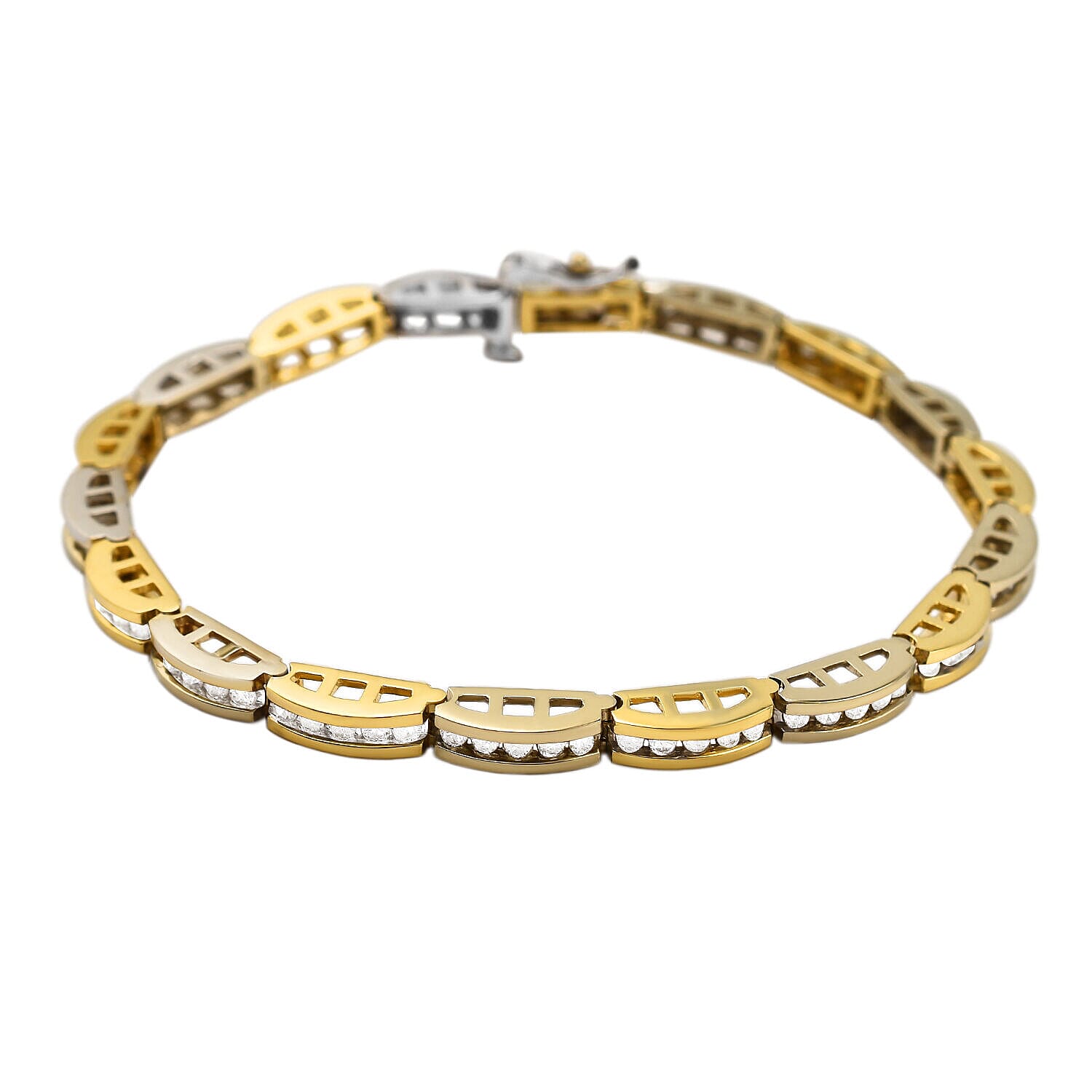 NY Close Out- 14K White and Yellow Gold Diamond (I1-G-H) Bracelet (Size - 7.25) 2.00 Ct, Gold Wt. 14.00 Gms