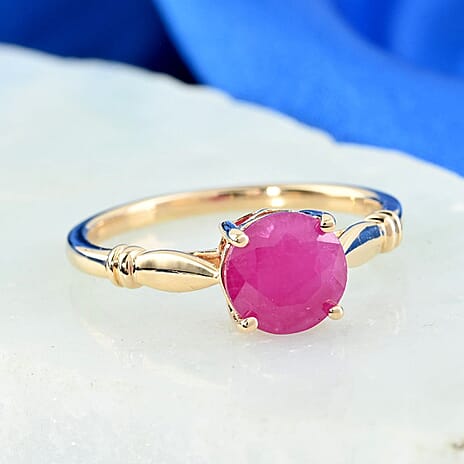 14K Yellow Gold Natural AAA Mozambique Ruby Ring 1.50 Ct.