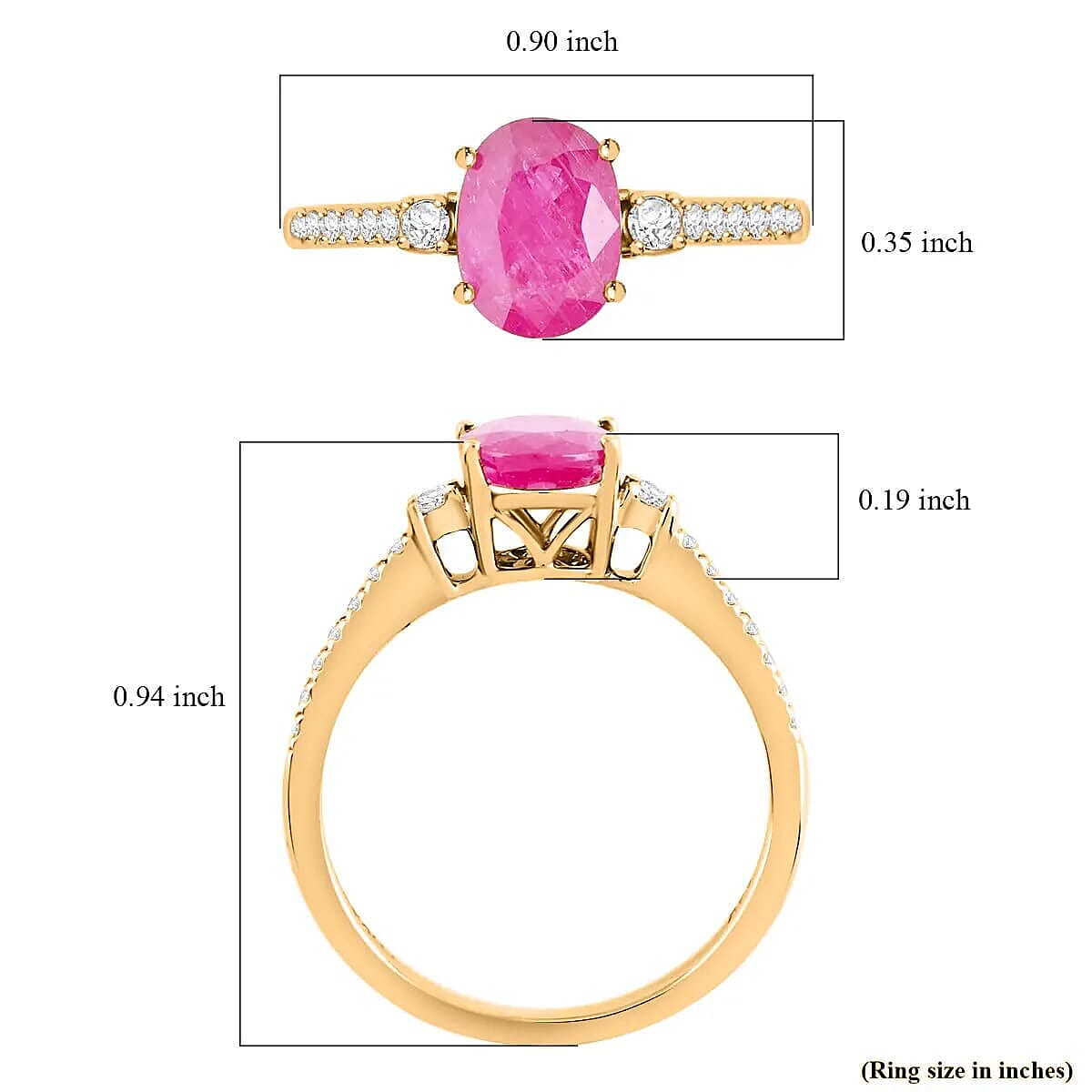 14K Yellow Gold AAA Mozambique Ruby, White Diamond I2 Ring 1.60 ct, Gold Wt. 2.54 Gms 1.600 Ct. 14K Yellow Gold AAA Mozambique Ruby, White Diamond I2 Ring 1.60 ct, Gold Wt. 2.54 Gms 1.600 Ct.