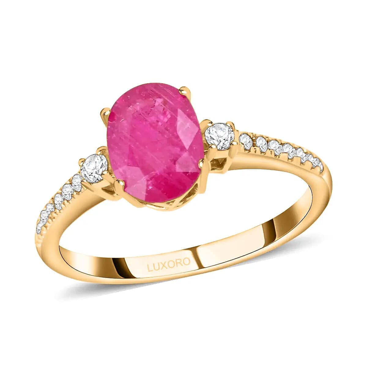 Certified & Appraised LUXORO AAA Mozambique Ruby, Diamond Ring in 14K Yellow Gold 1.60 Ct.