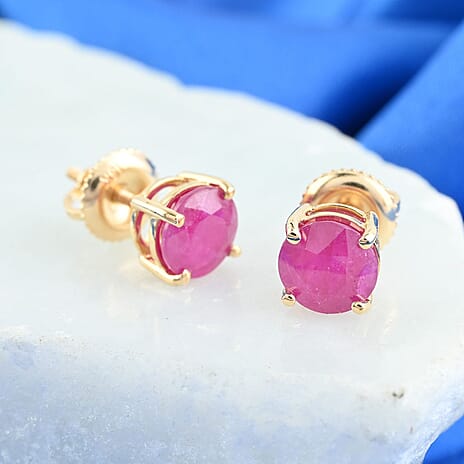 ILIANA-18K Yellow Gold Natural AAA Montepuez Mozambique Ruby Stud Earrings  2.00 Ct.