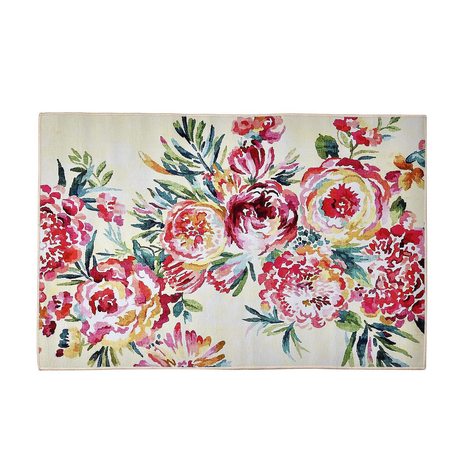 Homesmart Peony Pattern Crystal Velvet Rug (Size 120x80 cm) - Rose