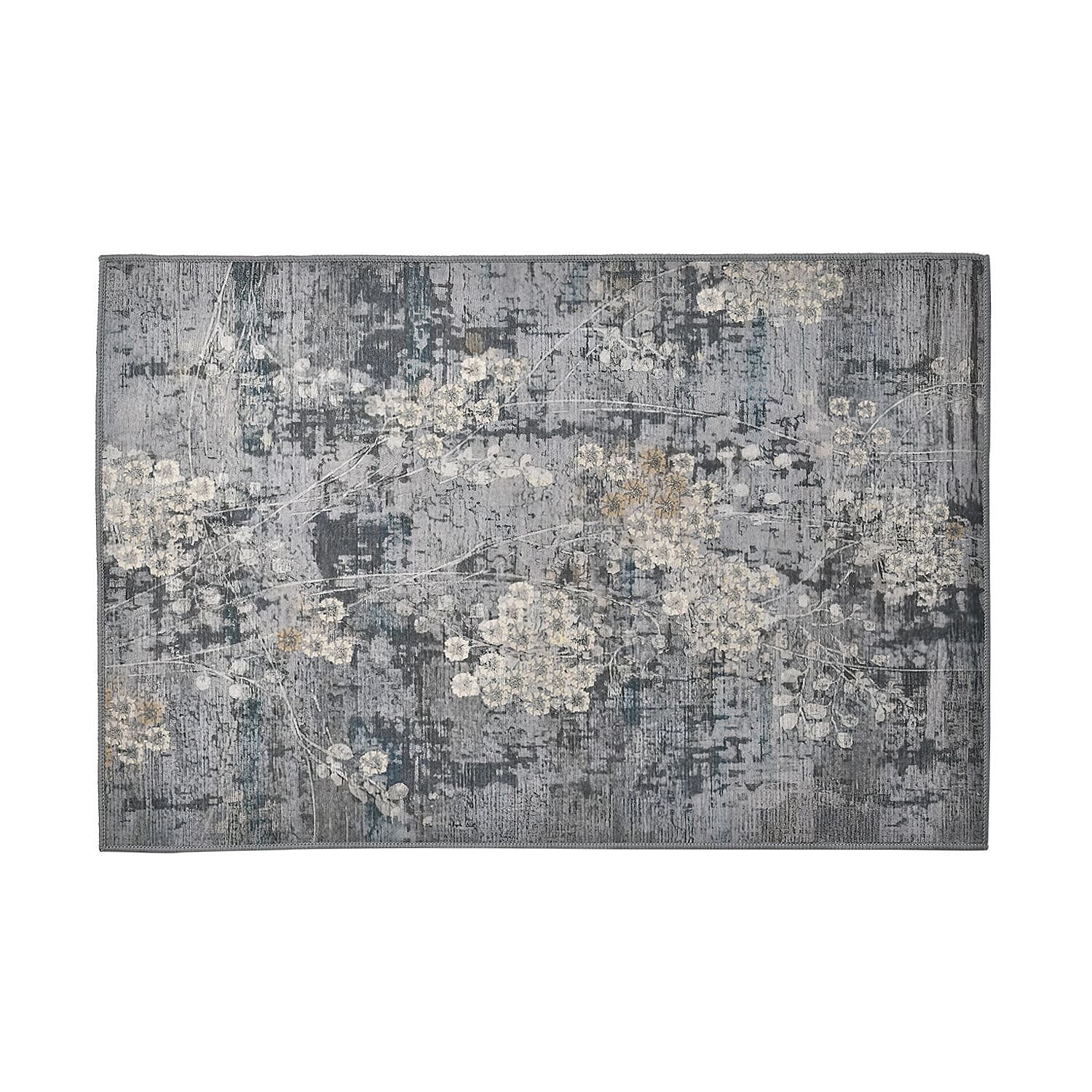 Homesmart Flower Pattern Velvet Rug (Size 120x80) - Antique Grey