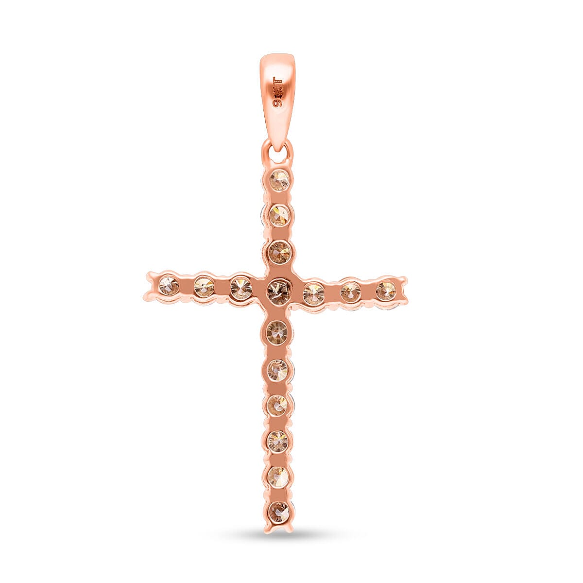 9K Rose Gold Natural Champagne Diamond Cross Pendant 1.08 Ct