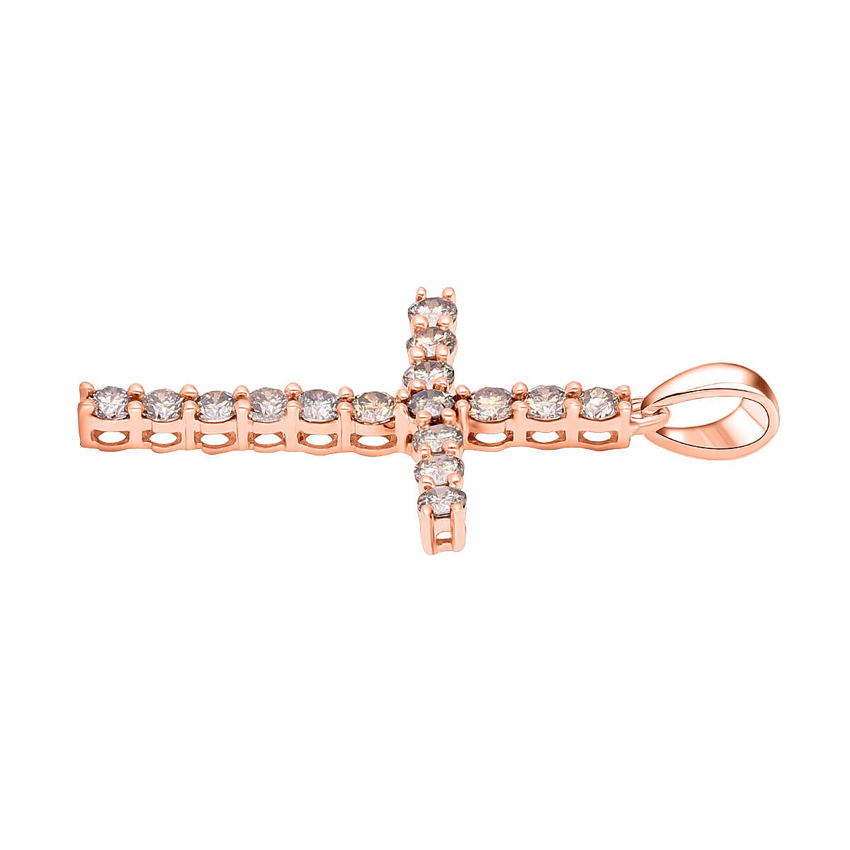 9K Rose Gold Natural Champagne Diamond Cross Pendant 1.08 Ct