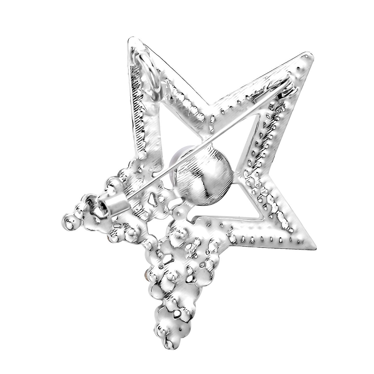 Blue Austrian Crystal, Simulated Mercury Mystic Topaz and Simulated Pearl Star Brooch in Silver Tone