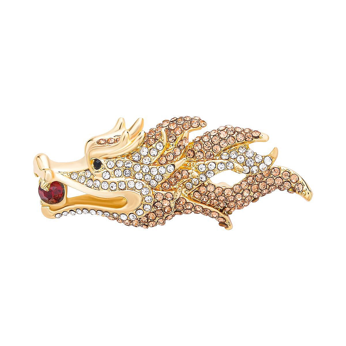 Multi Colour Austrian Crystal Alligator Brooch in Yellow Gold Tone.