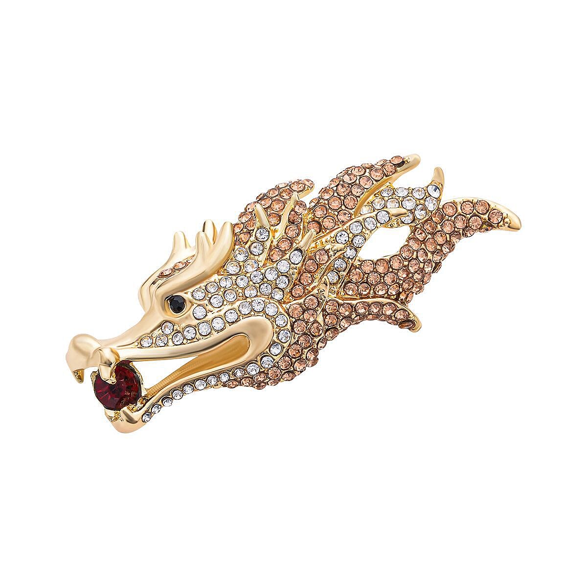 Multi Colour Austrian Crystal Alligator Brooch in Yellow Gold Tone.