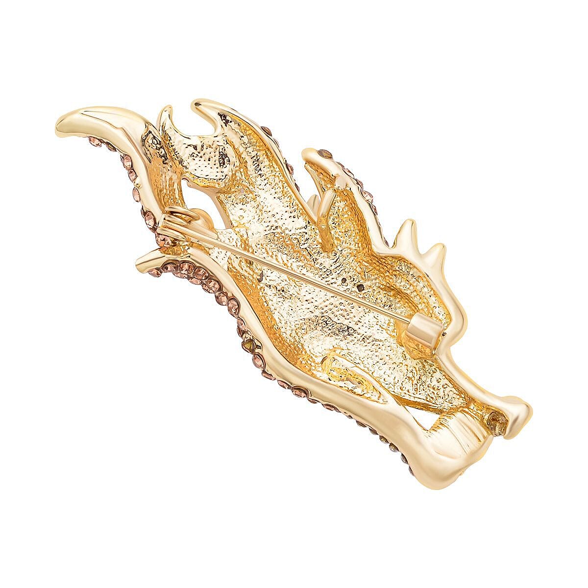 Multi Colour Austrian Crystal Alligator Brooch in Yellow Gold Tone.