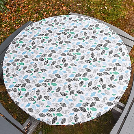 Homesmart Leaves Pattern Round Table Cloth (Size 140 cm) - White and Multi