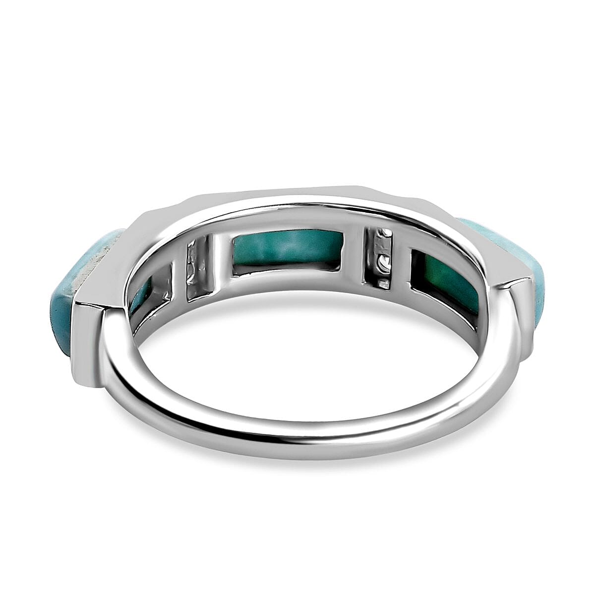 Larimar and Natural Zircon Band Ring in Platinum Overlay Sterling Silver 2.60 Ct