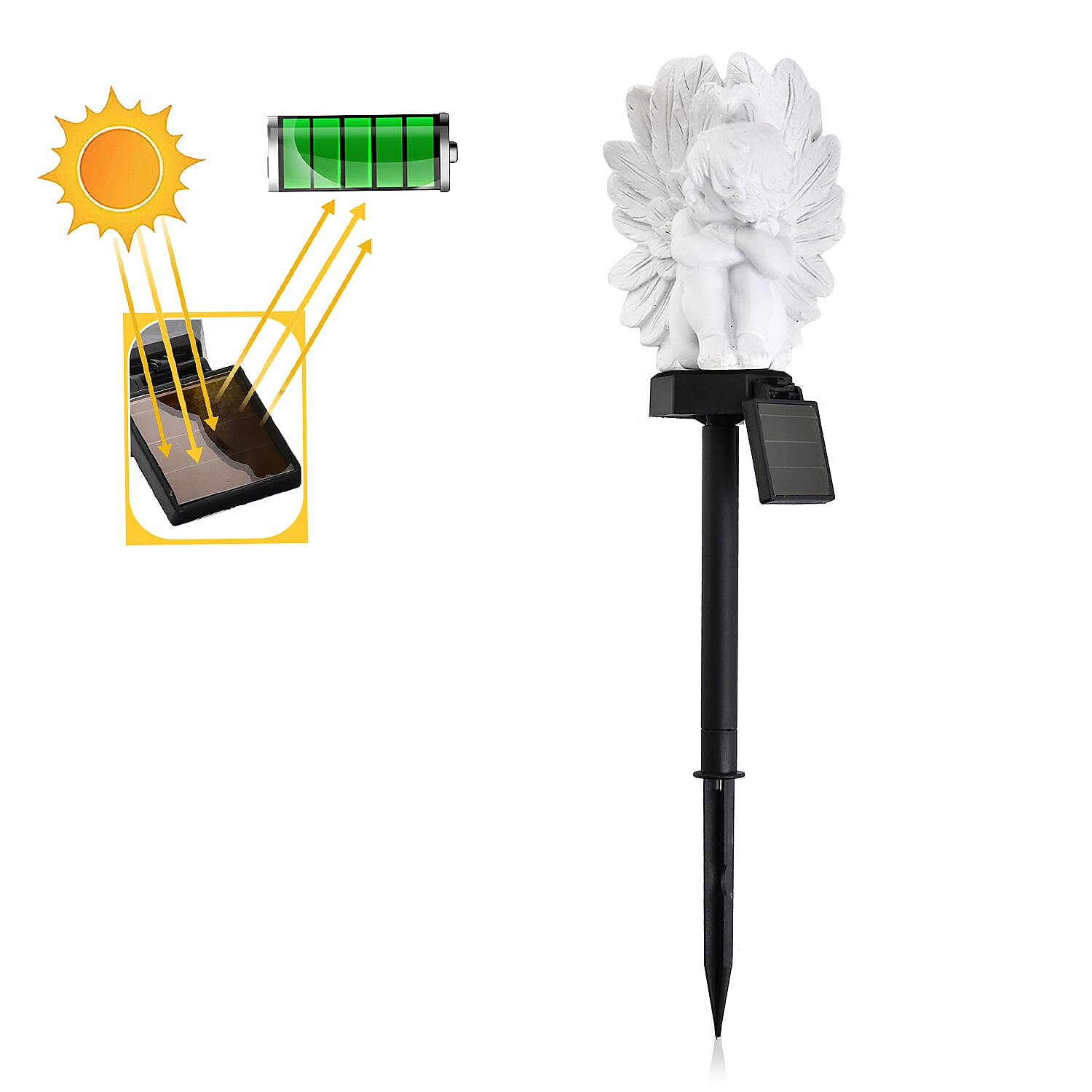 LED Solar Garden Angel Stake Light (Size 42x10x9 cm) - White