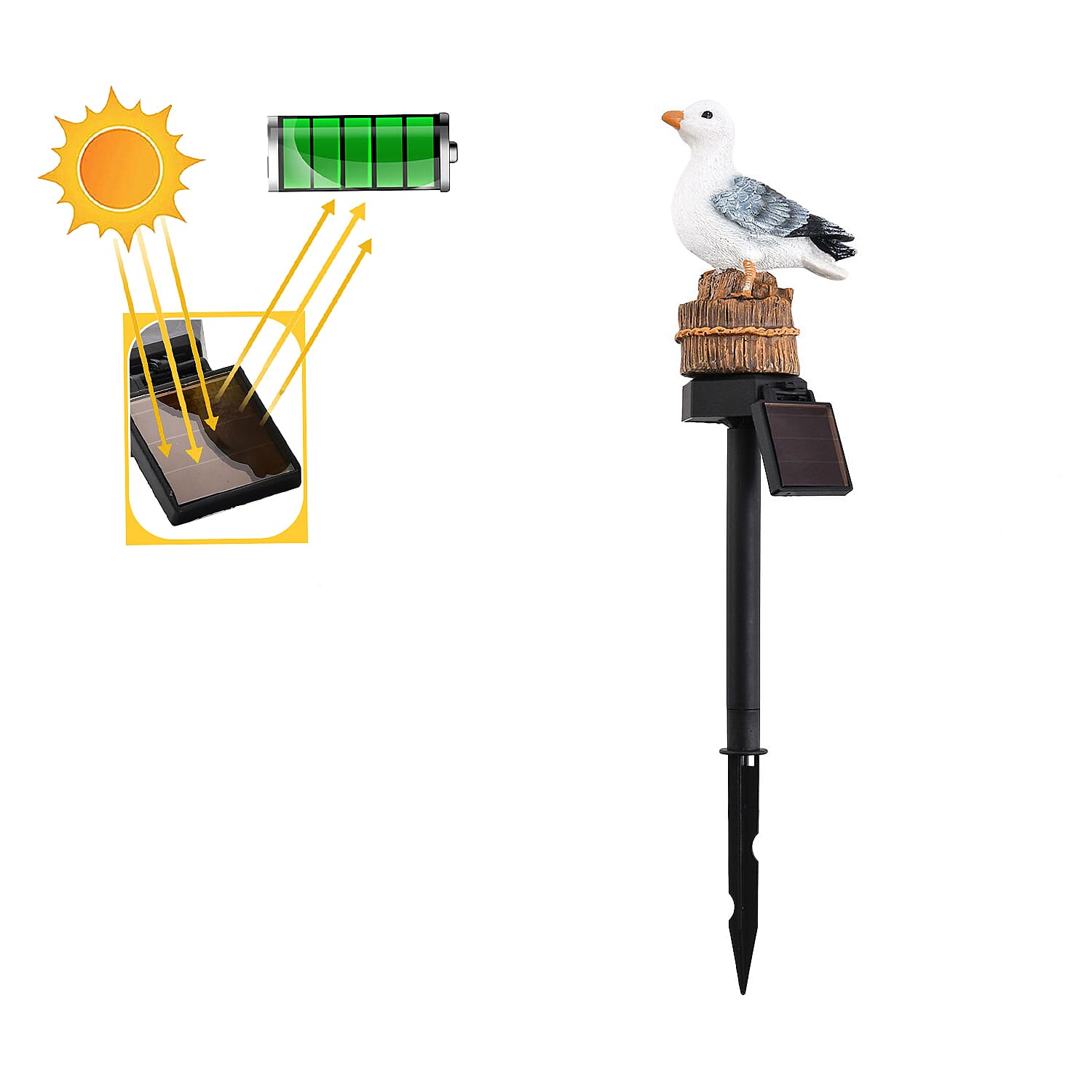 LED Solar Garden Pigeon Stake Light (Size 42x10x7 cm) - White & Grey