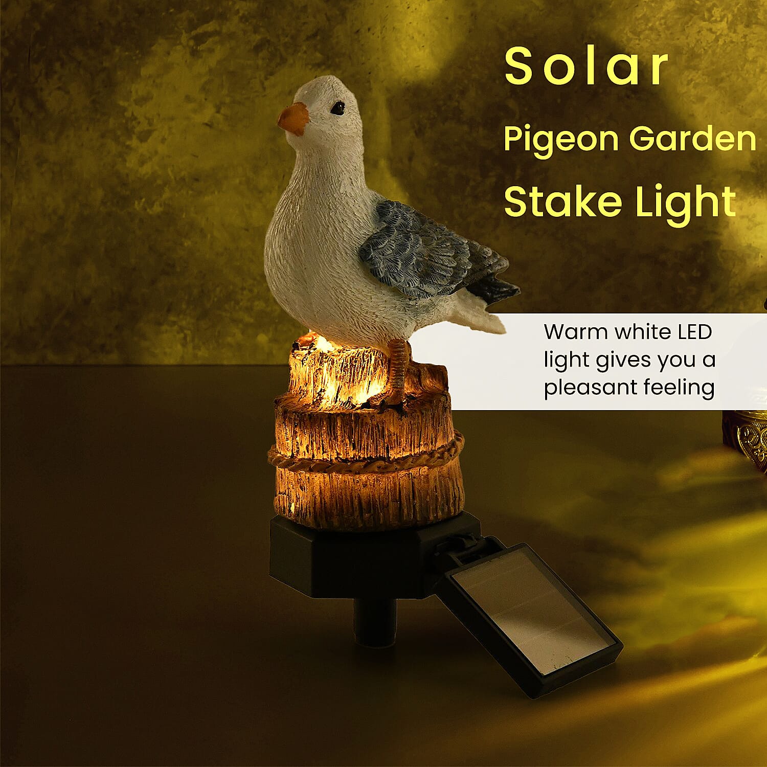 LED Solar Garden Pigeon Stake Light (Size 42x10x7 cm) - White & Grey