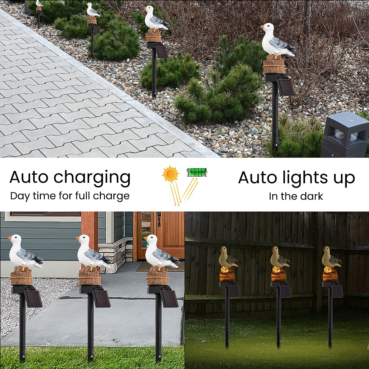 LED Solar Garden Pigeon Stake Light (Size 42x10x7 cm) - White & Grey
