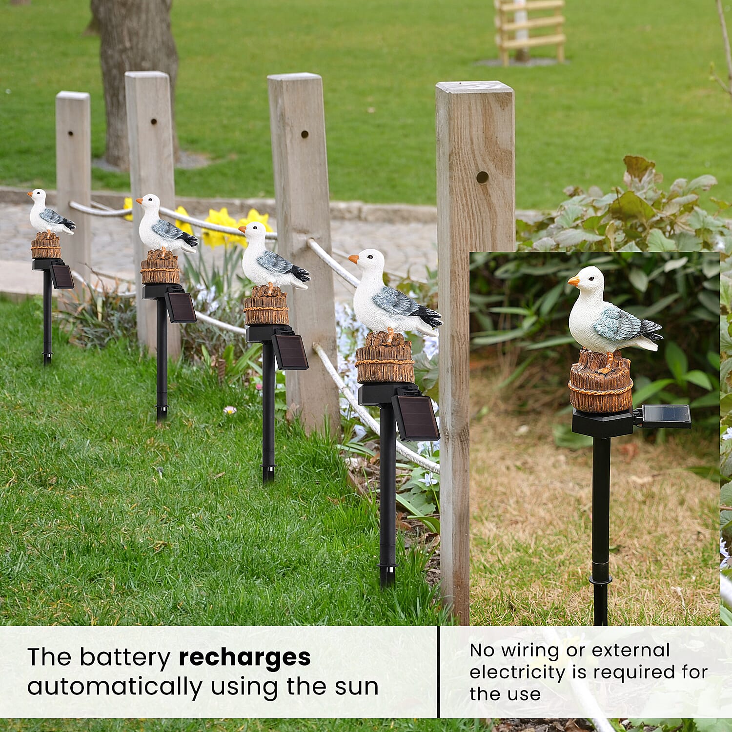 LED Solar Garden Pigeon Stake Light (Size 42x10x7 cm) - White & Grey