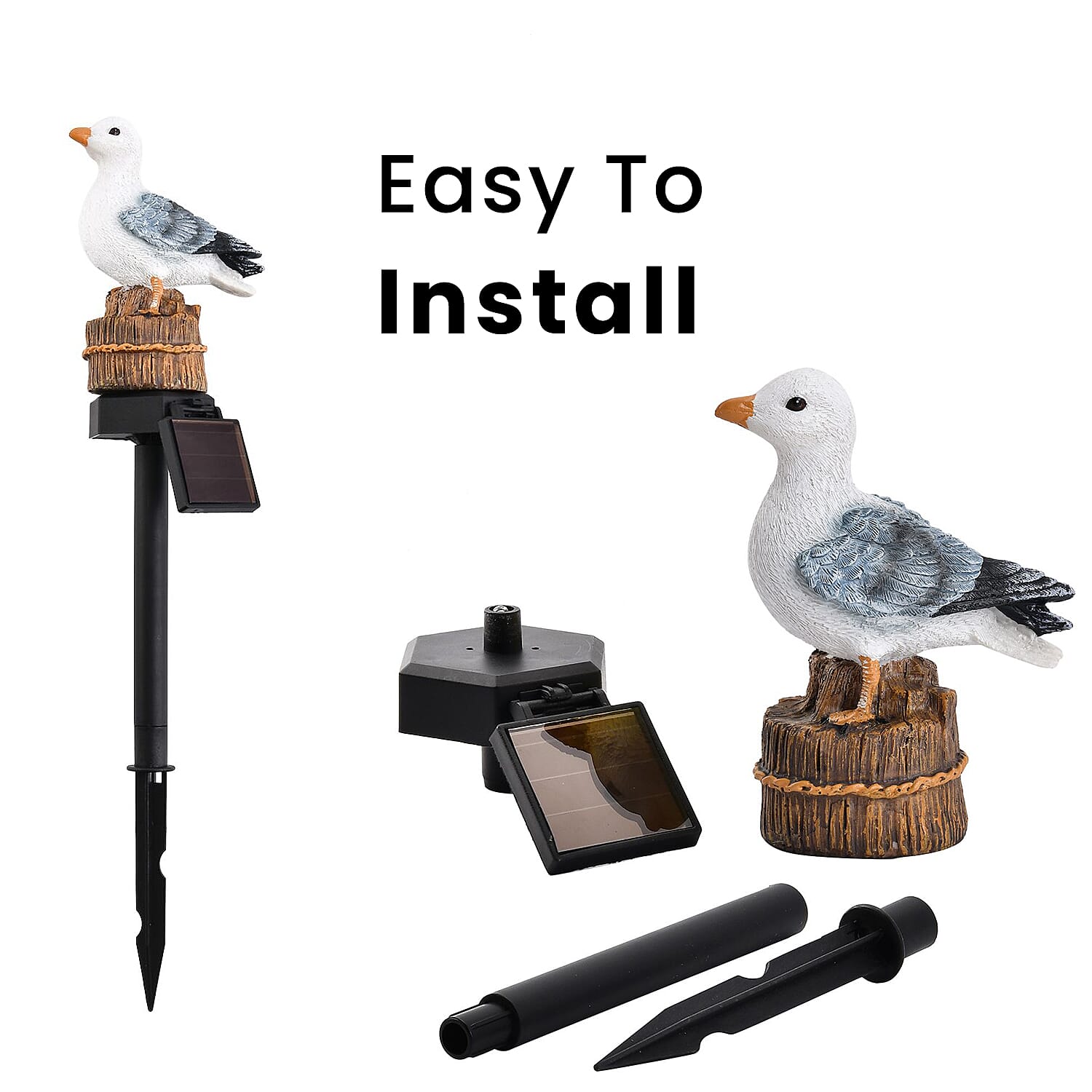 LED Solar Garden Pigeon Stake Light (Size 42x10x7 cm) - White & Grey