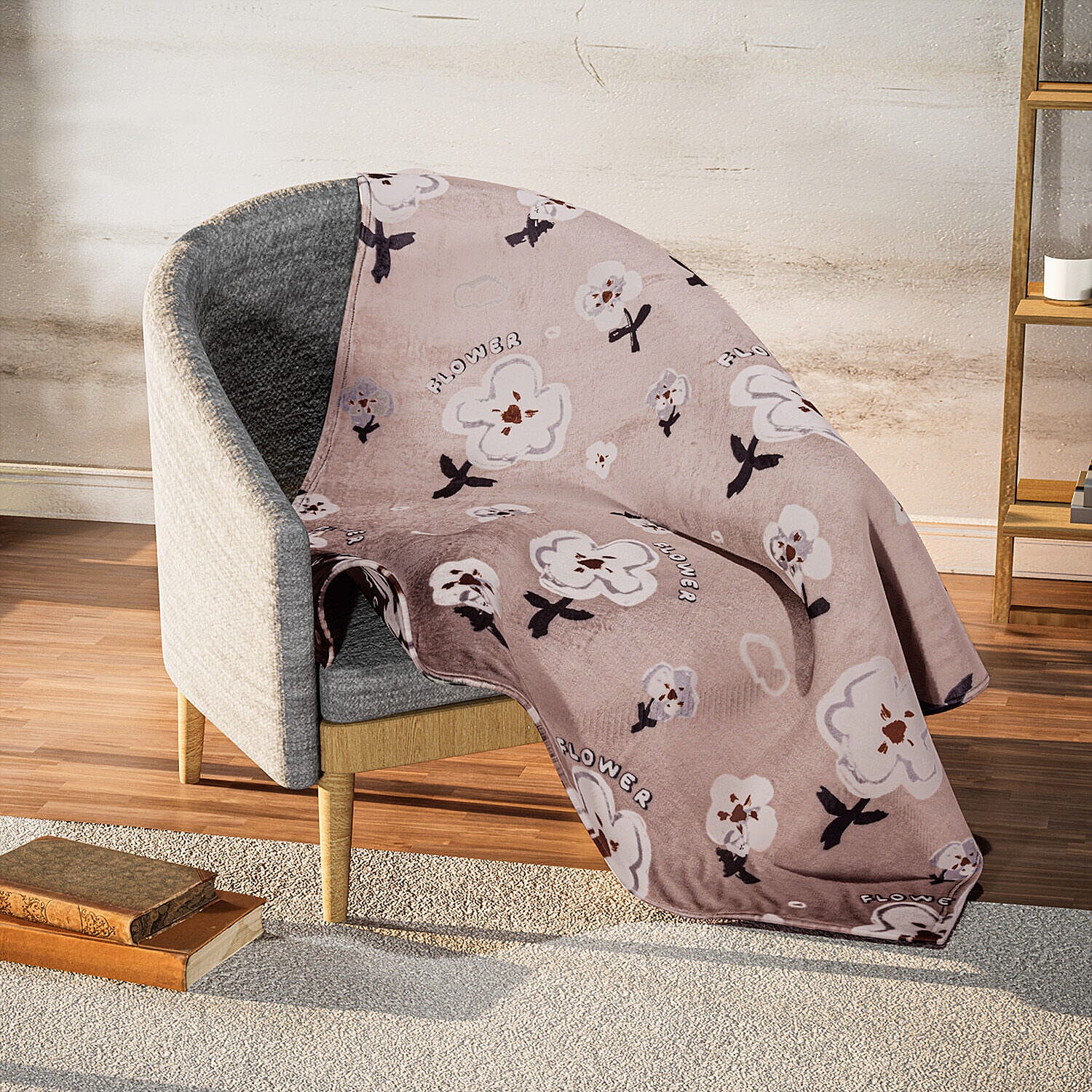 Floral Pattern Flannel Blanket (King Size, 200x150 cm) - Green