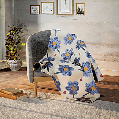 Floral Print Super Soft Fleece Blanket (200x150 cm) - Light Cream and Blue  - 7276515 - TJC