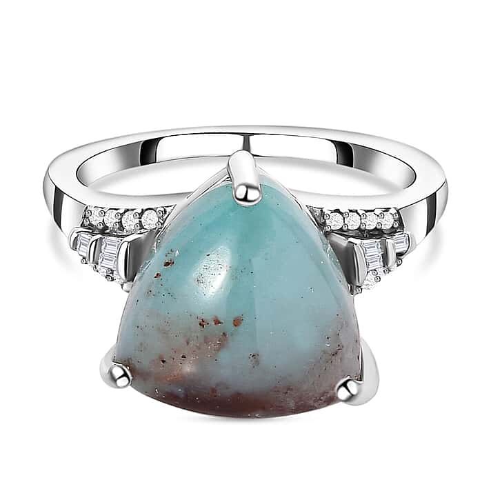 Zimbaprase and Diamond Ring in Platinum Overlay Sterling Silver