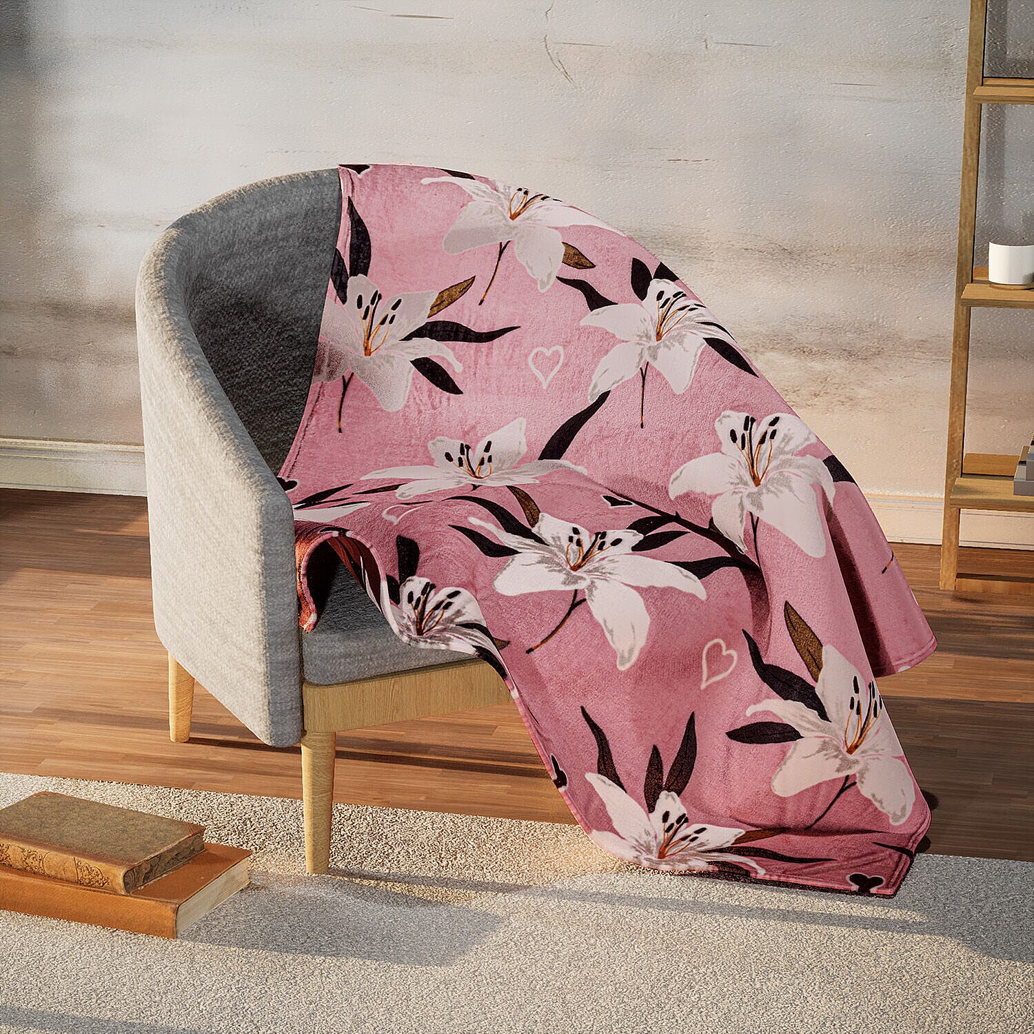 Lily Floral Print Super Soft Fleece Blanket (200x150 cm) - Pink