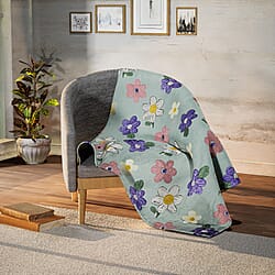Floral Pattern Flannel Blanket (King Size, 200x150 cm) - Green