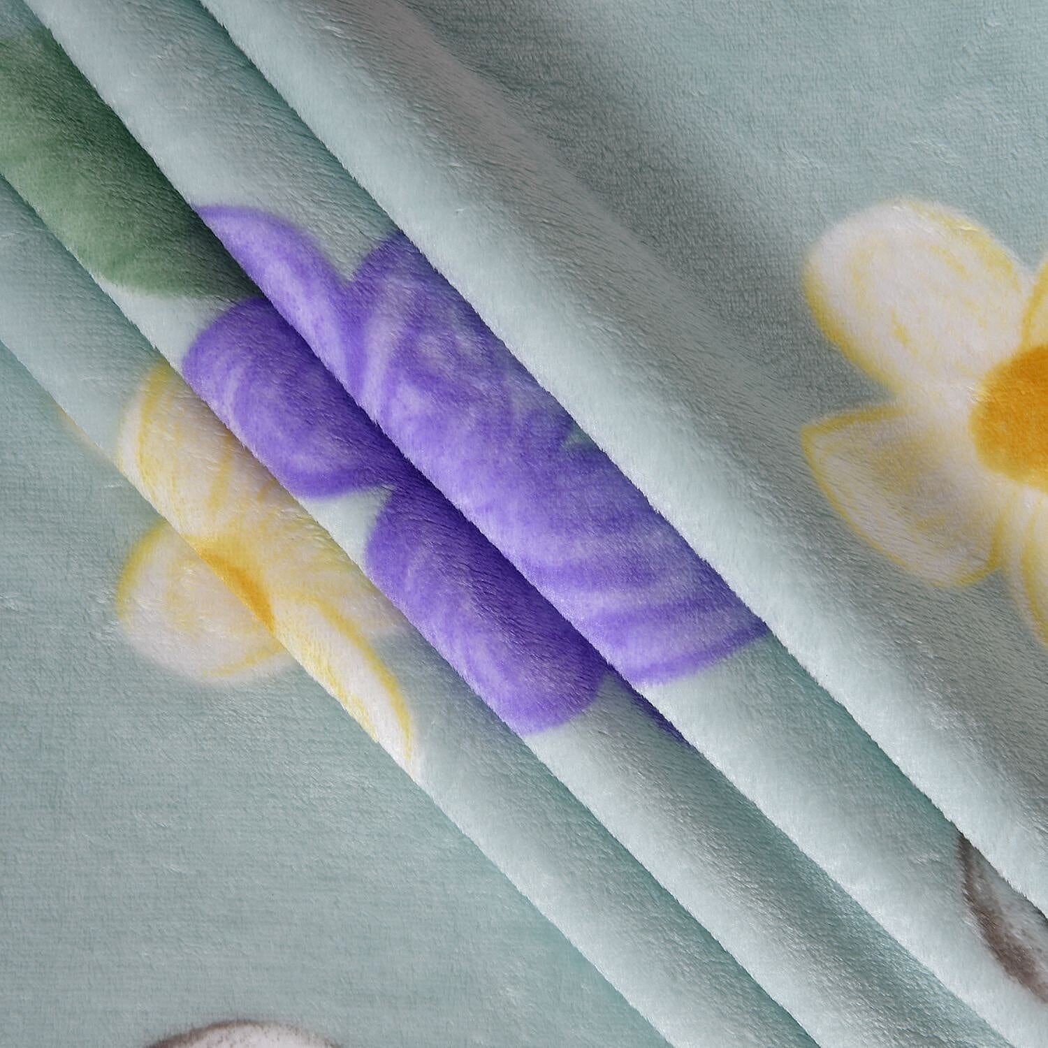 Multi Colour Floral Print Super Soft Fleece Blanket (200x150 cm) - Mint Green