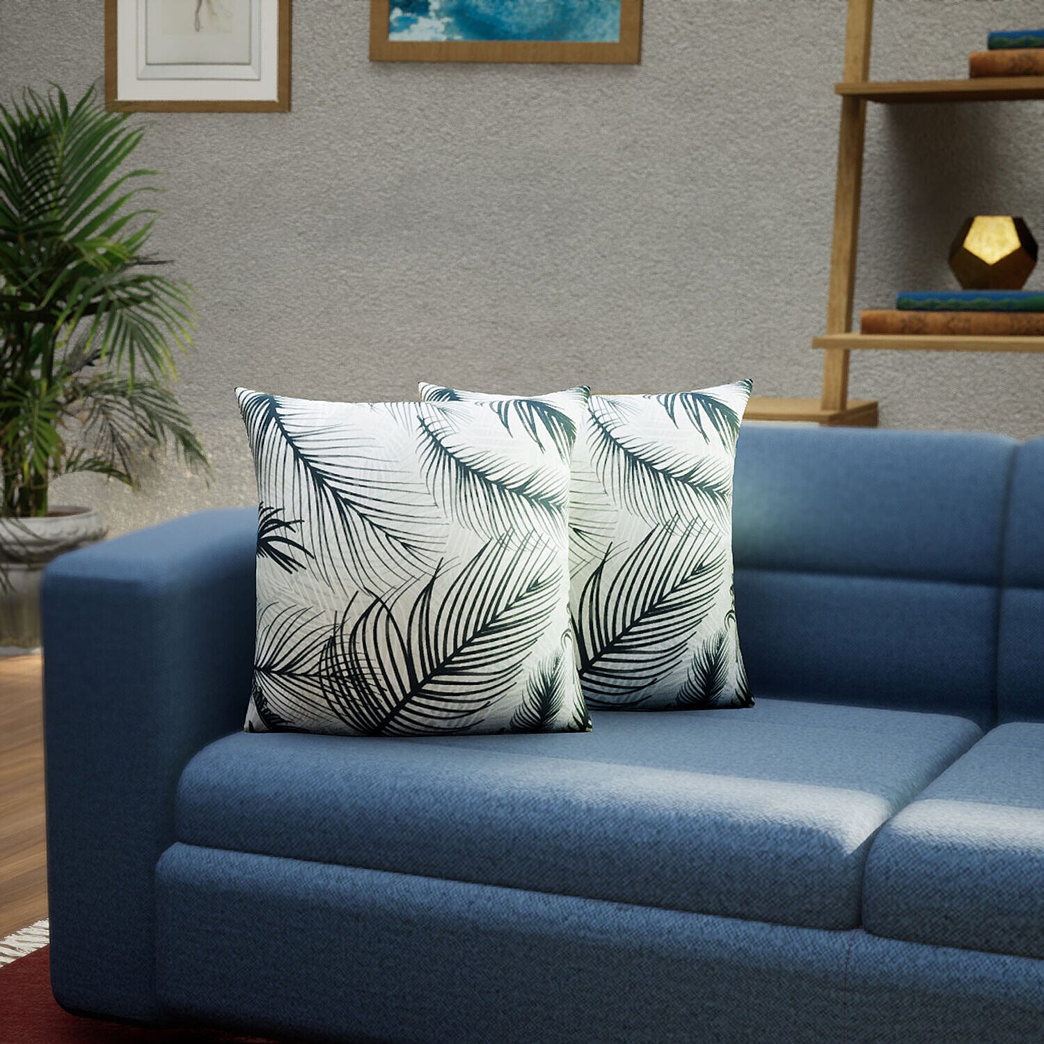 Set of 2 - Palm Leaves Pattern Cushion (Size - 43cm) - Greyish Green