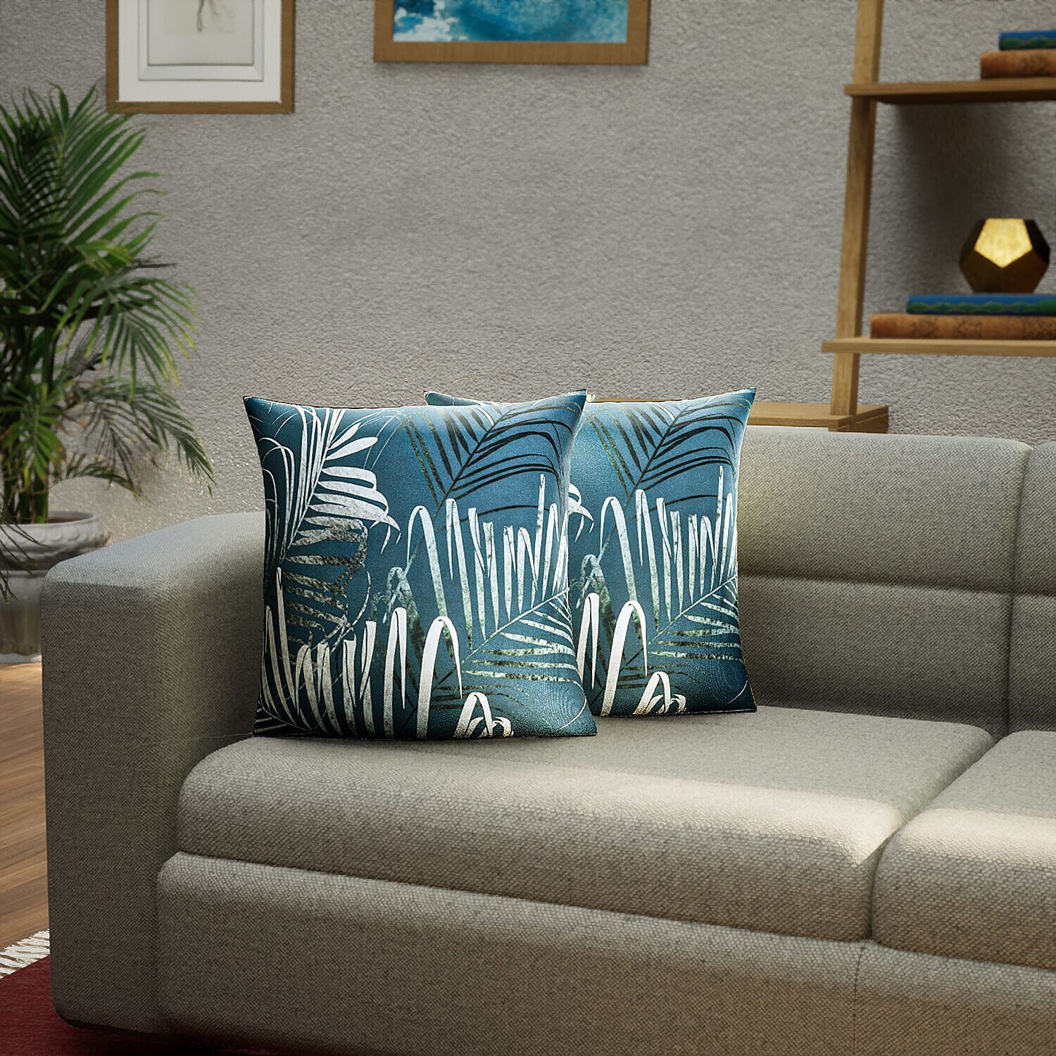 Set of 2 - Palm Leaves Pattern Cushion (Size - 43cm) - Dark Green