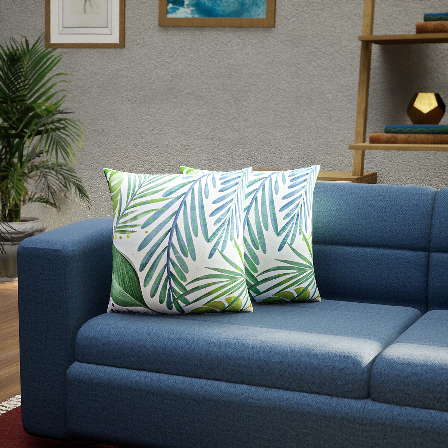 Set of 2 - Tropical Leaf Pattern Cushion (Size 43 cm) - Light Green