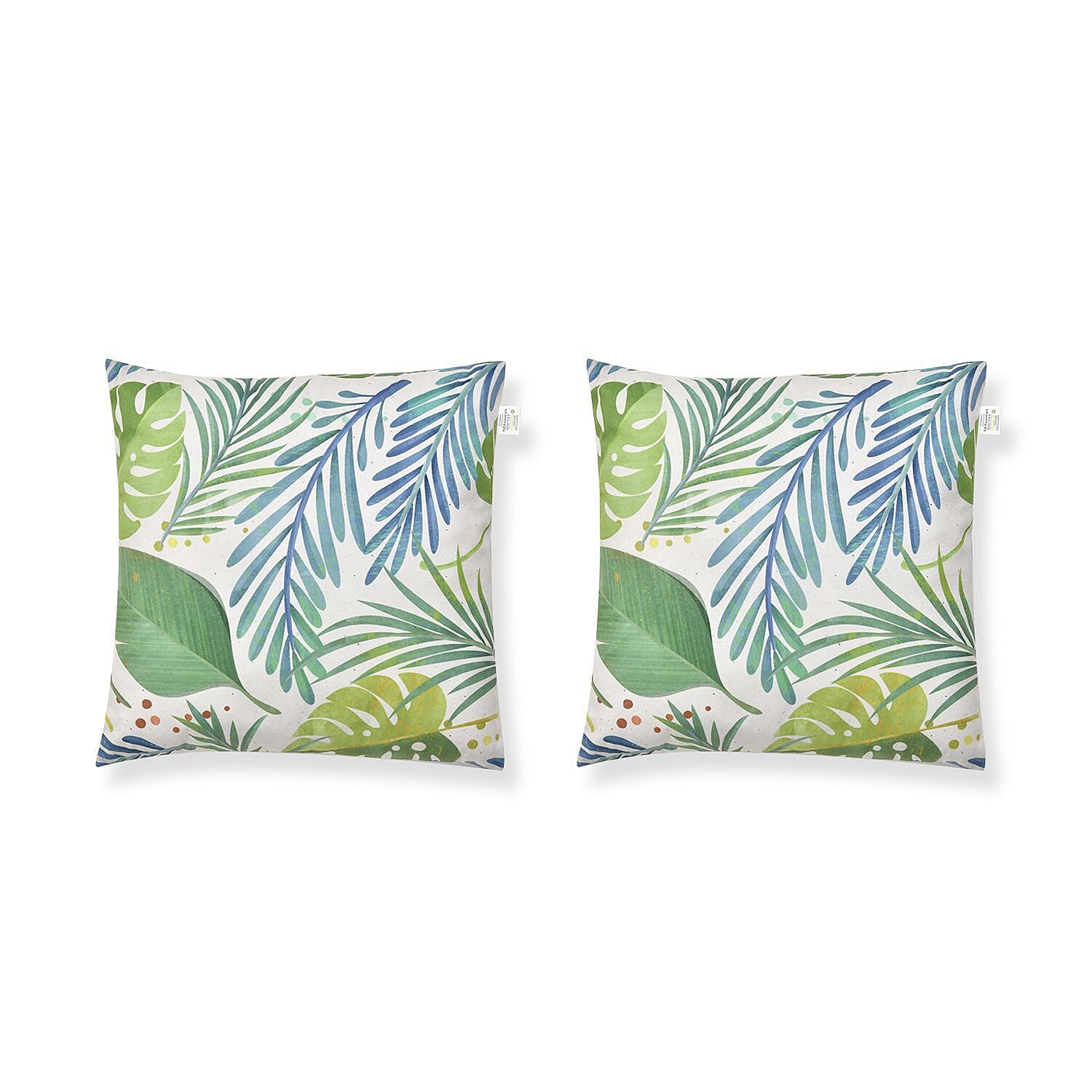 Set of 2 - Tropical Leaf Pattern Cushion (Size 43 cm) - Light Green