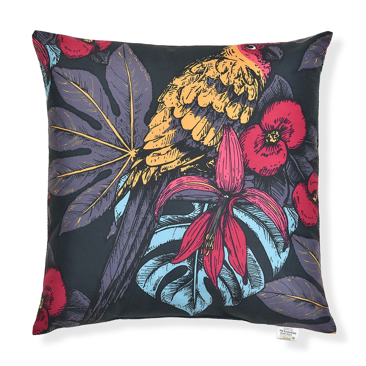 Set of 2 - Tropical Plant and Bird Pattern Cushion (Size 43 cm) - Black and Multi