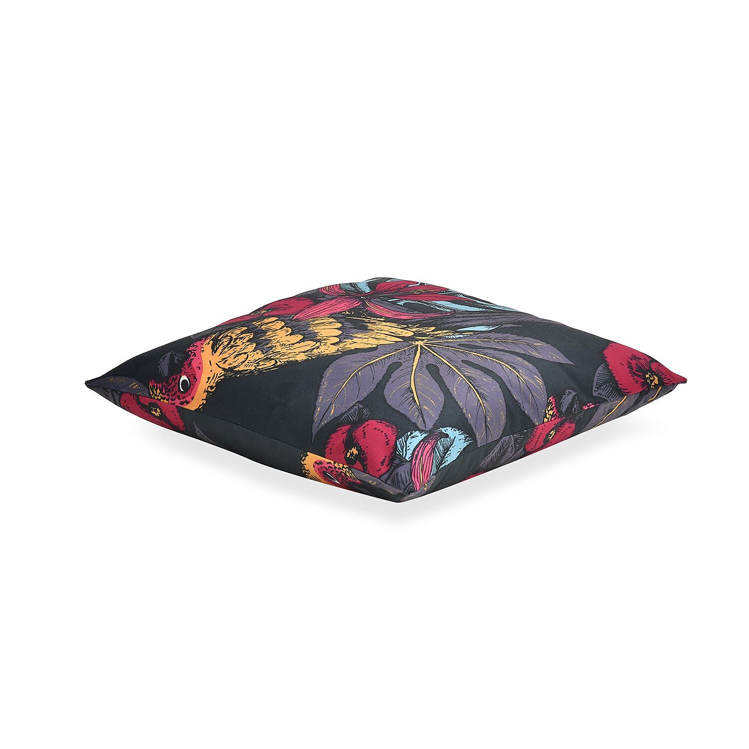 Set of 2 - Tropical Plant and Bird Pattern Cushion (Size 43 cm) - Black and Multi
