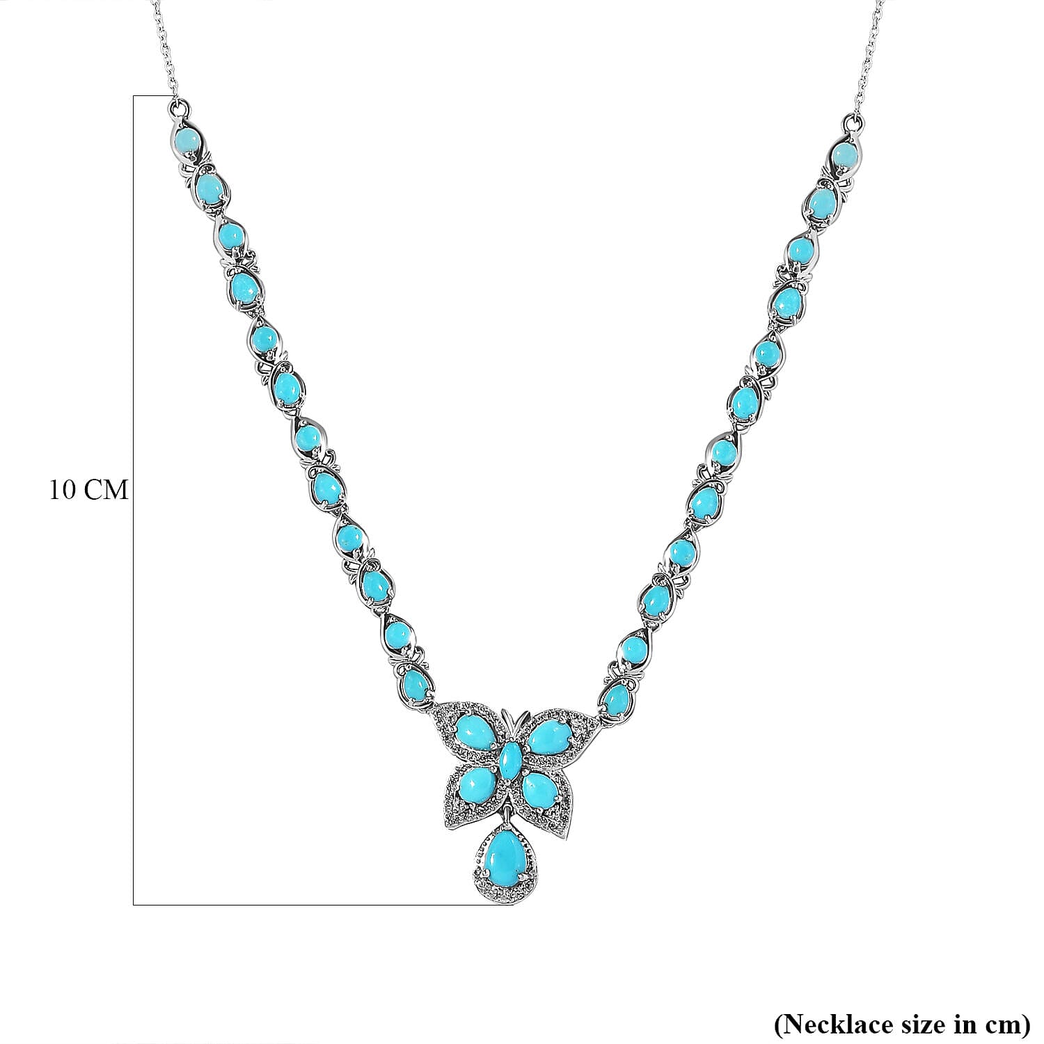 GP Italian Garden Collection - Arizona Sleeping Beauty Turquoise and Natural Cambodian Zircon Necklace (Size - 20) in Platinum Overlay Sterling Silver 6.42 Ct.