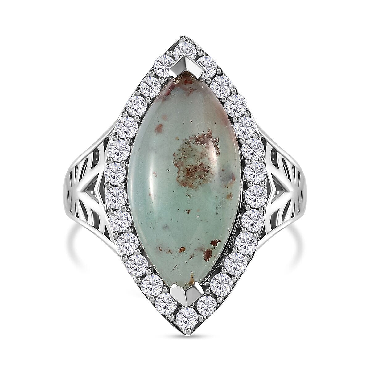 Zimbaprase and Natural Zircon Ring in Platinum Overlay Sterling Silver 7.04 Ct Zimbaprase and Natural Zircon Ring in Platinum Overlay Sterling Silver 7.04 Ct