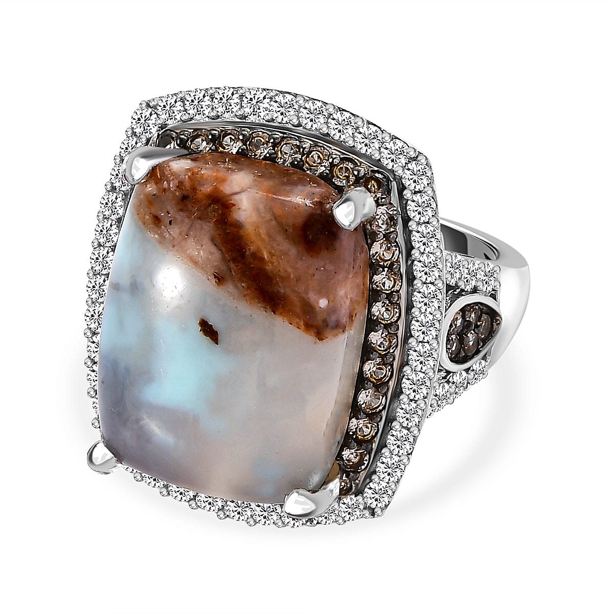 Zimbaprase and Multigemstone Ring in Platinum Overlay Sterling Silver 13.71 Ct, Silver Wt. 5.00 Gms.