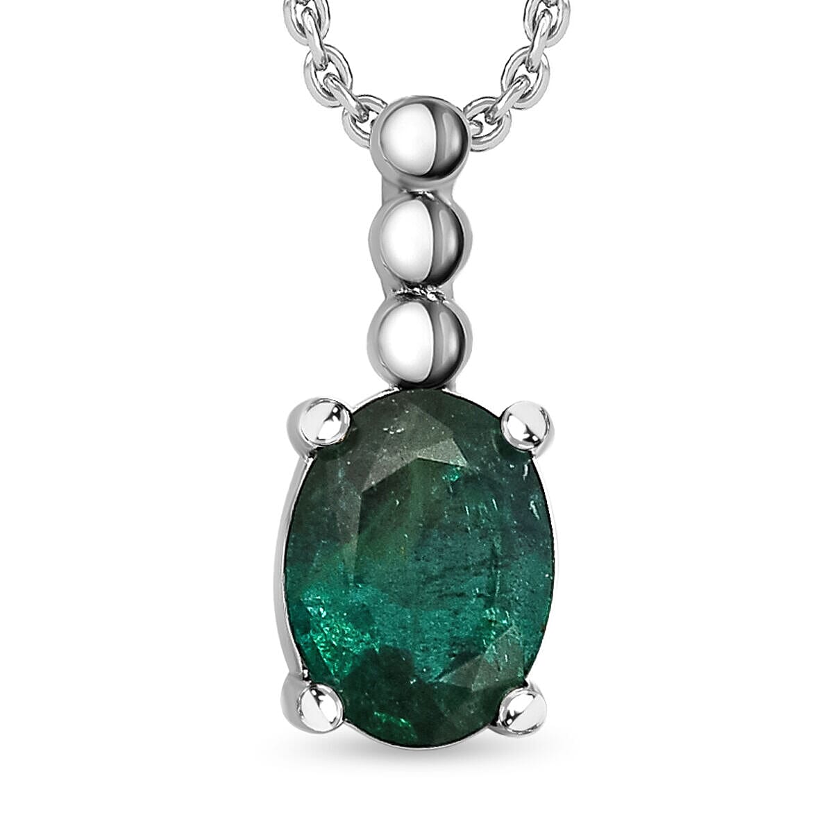 AAA Exclusive Edition Gemfields Zambian Emerald Pendant with Chain (Size - 20) in Rhodium Overlay Sterling Silver 1.20 Ct.