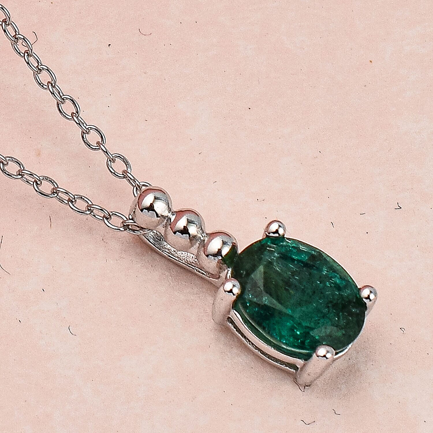 AAA Exclusive Edition Gemfields Zambian Emerald Pendant with Chain (Size - 20) in Rhodium Overlay Sterling Silver 1.20 Ct.