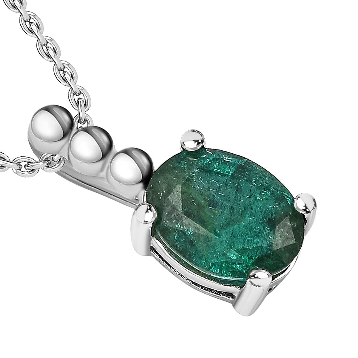 AAA Exclusive Edition Gemfields Zambian Emerald Pendant with Chain (Size - 20) in Rhodium Overlay Sterling Silver 1.20 Ct.