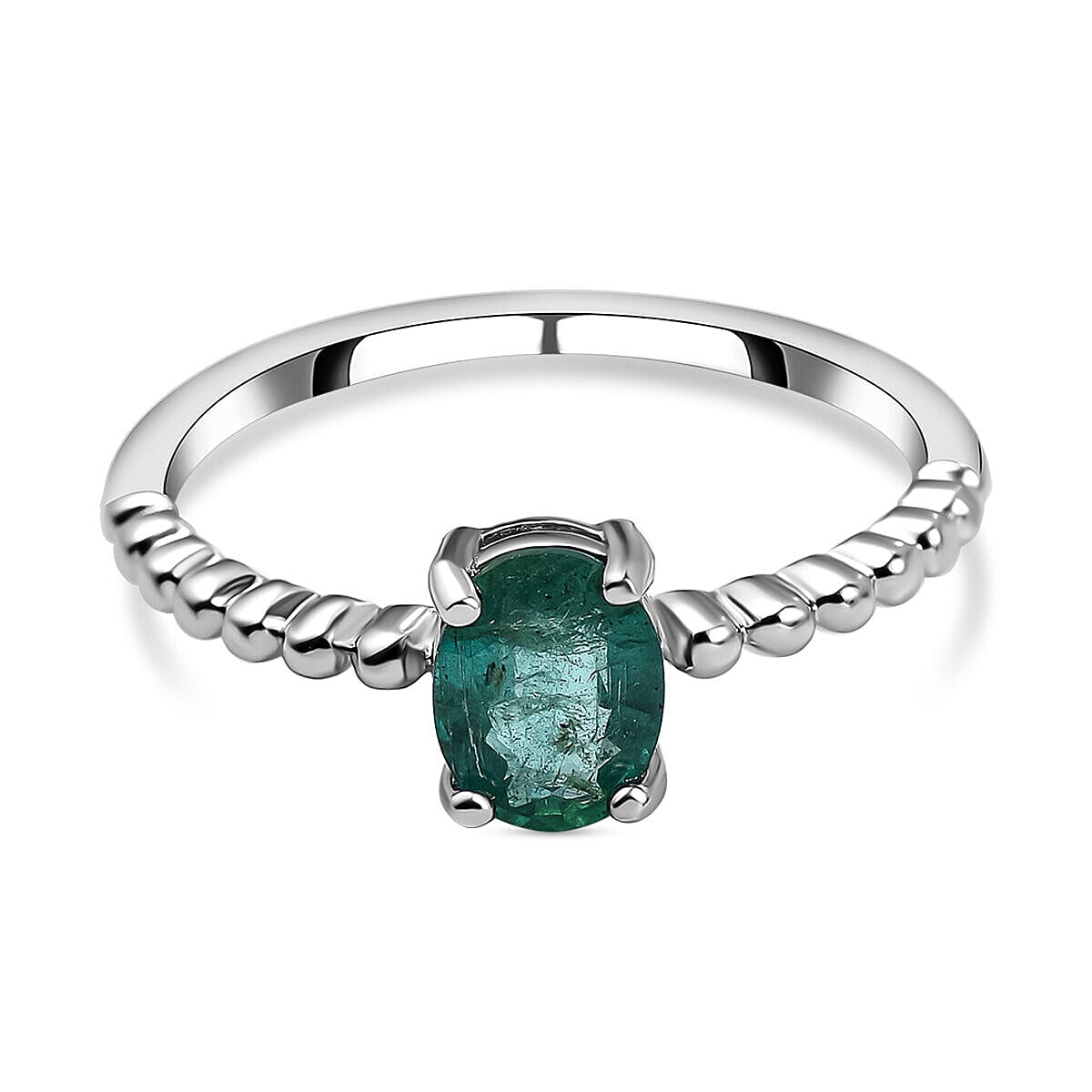 AAA Gemfields Emerald Ring in Rhodium Overlay Sterling Silver 1.20 Ct.